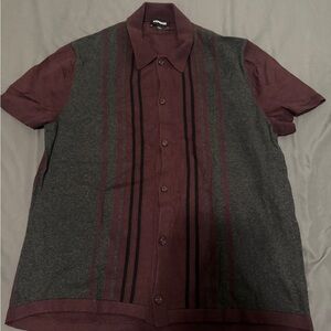 Express Burgundy and Gray Casual Button Down Shirt